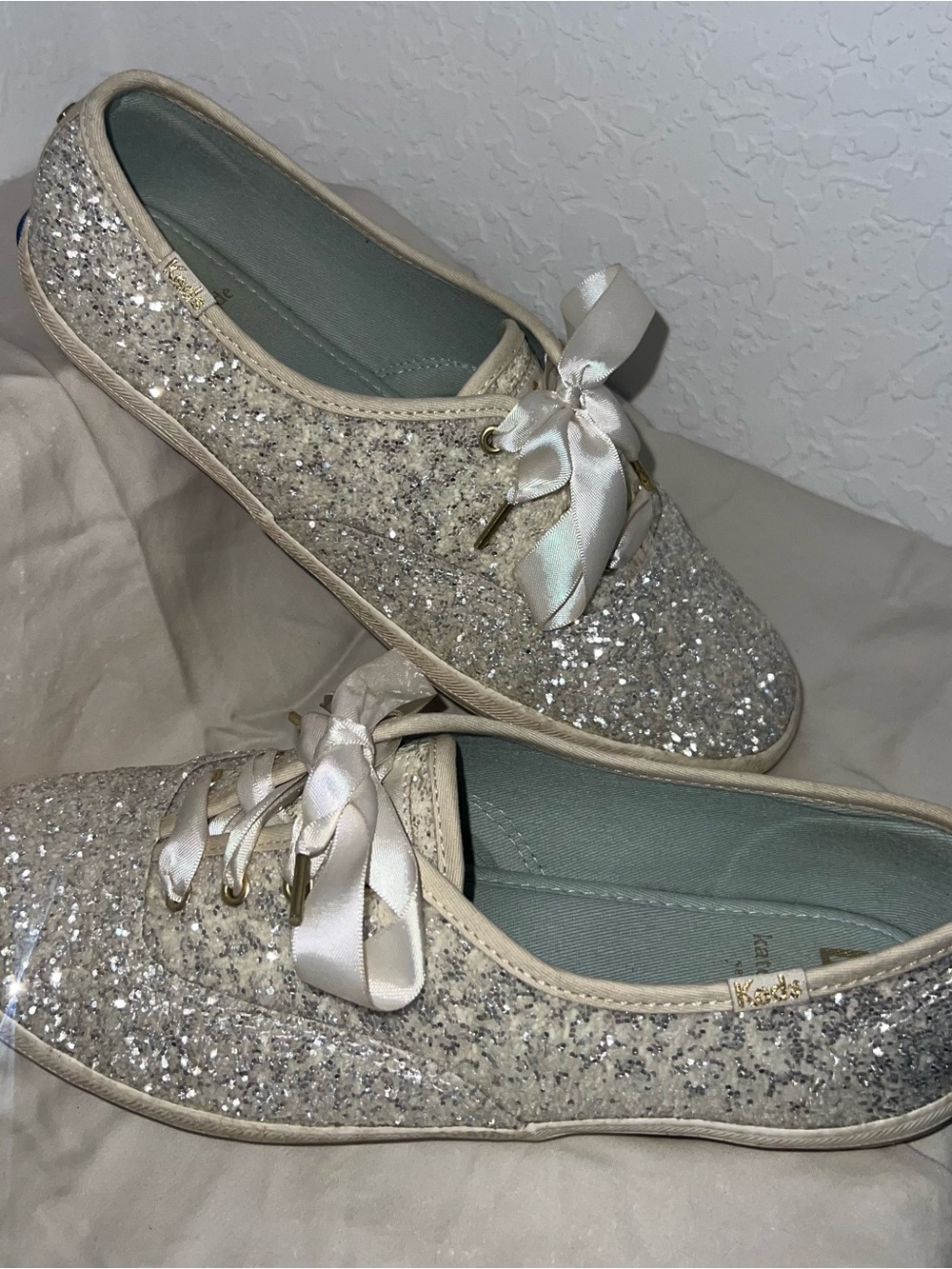 Keds x Kate Spade Champion Glitter Sneakers Silver Bridal Shoes Womens Size 9